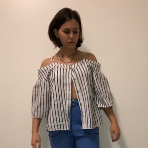 BP Striped Button Down Off the shoulder blouse